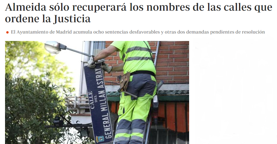 Almeida recuperará el callejero si lo ordena la Justicia