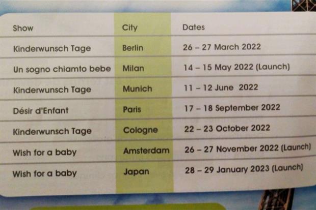 Il calendario delle prossime Fiere dell'utero in affitto (fonte: Avvenire)